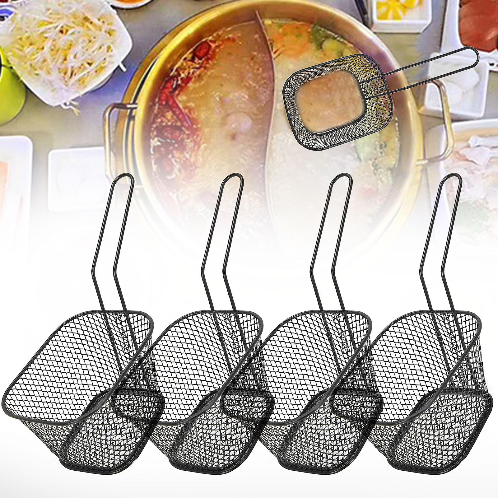 4pcs Stainless Steel Frying Net Basket Cooking Strainer For French Fries Food Kitchen Toolblack