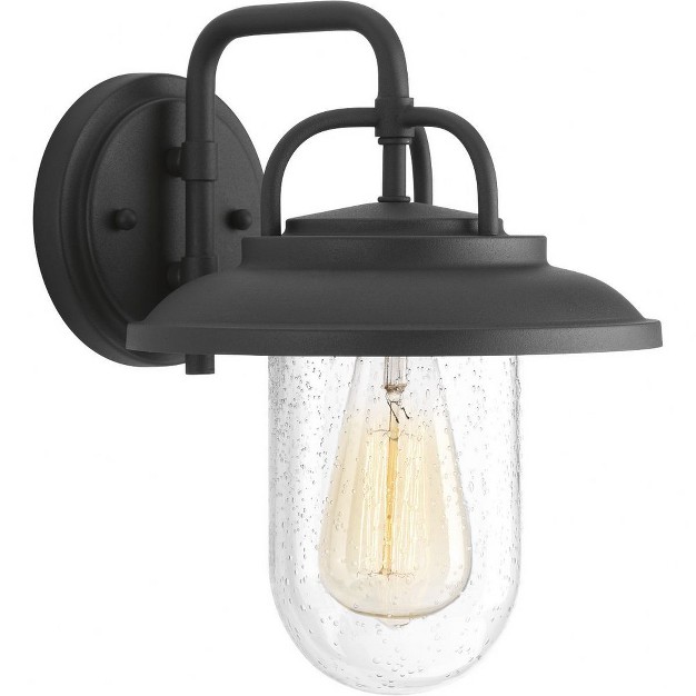 Progress Lighting Beaufort 1 light Small Wall Lantern Black Seeded Glass Shade Steel Wet Rated