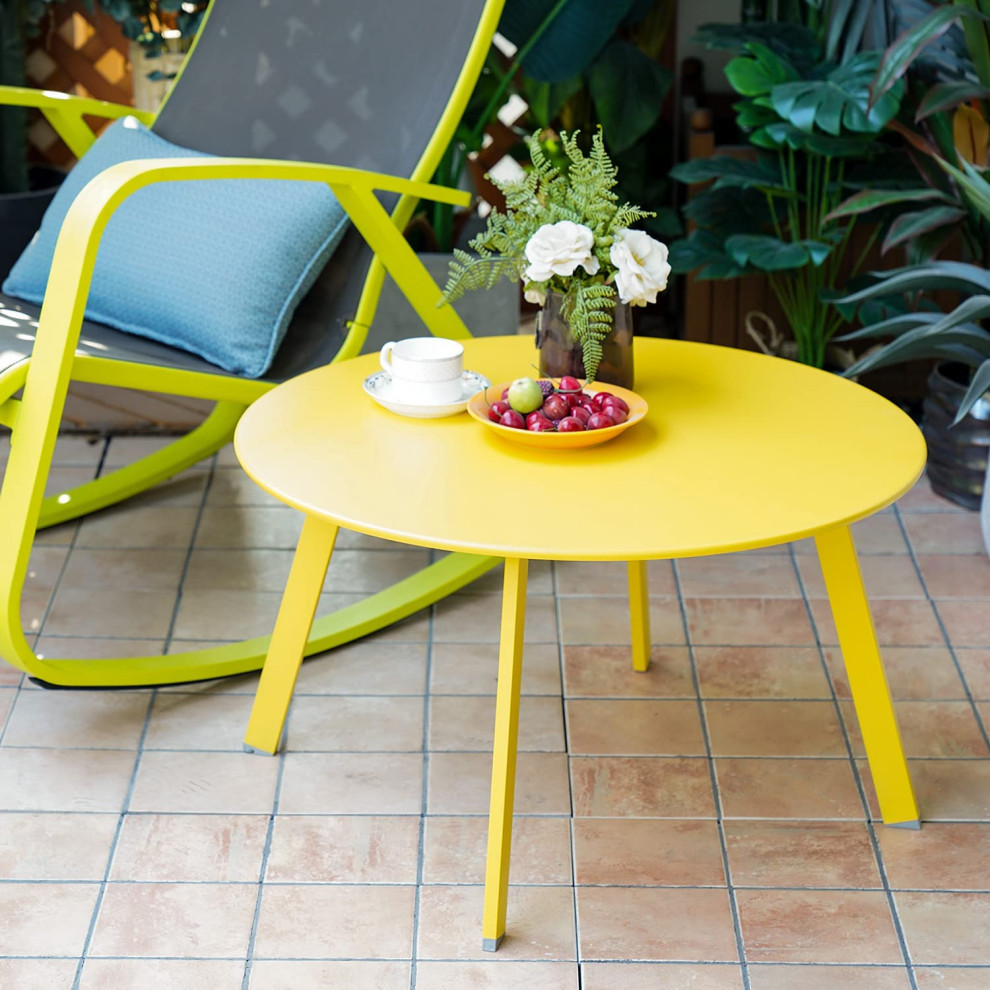 Yellow Round Steel Patio Coffee Table   Industrial   Coffee Tables   by Imtinanz  LLC  Houzz