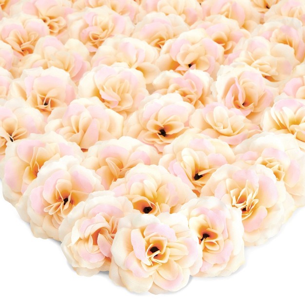 Juvale 50 pack Champagne Artificial Flower Heads Stemless Silk Cloth Roses For Wall Decor Wedding Receptions Faux Bouquets Spring Decor 3 Inch