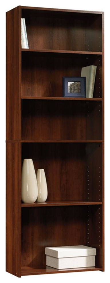 Sauder Beginnings Engineered Wood 5 Shelf Bookcase in Cinnamon Cherry   Bookcases   by Homesquare  Houzz