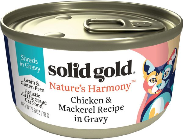 Solid Gold Nature's Harmony Chicken and Mackerel Recipe in Gravy Grain-Free Wet Cat Food， 2.8-oz can， case of 12， 2 count