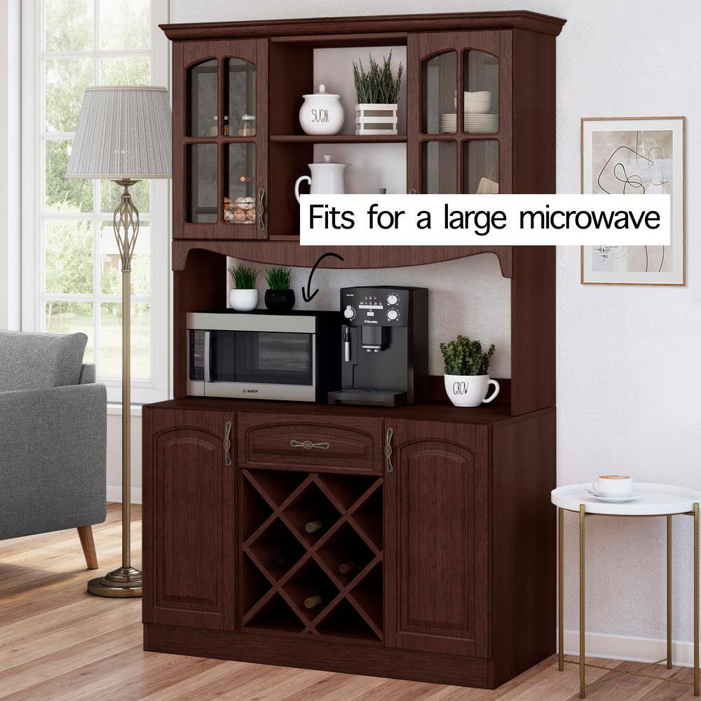 LIVING SKOG Galiano 73 in. Espresso Pantry Buffet with Hutch with Wine Rack and Drawer BJJESP