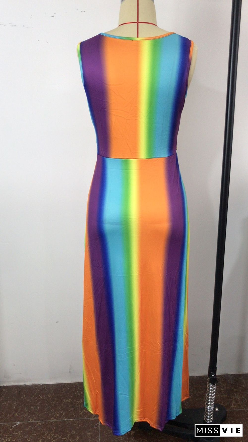 Rainbow Striped Bohemian Beach Plus Size Dresses