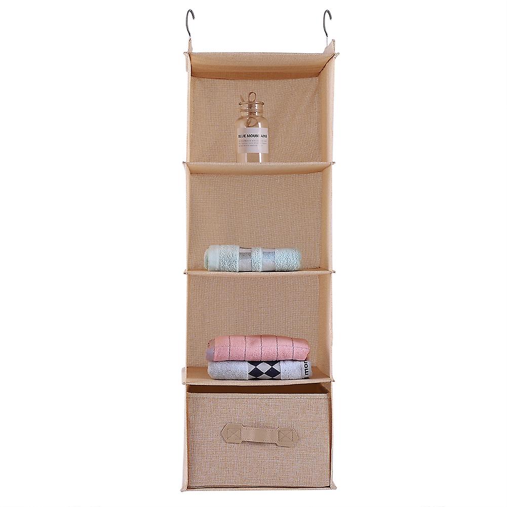 Hanging Closet Organizer Clothes Clothing Storage Holder 4 Shelves with Drawer (Beige)