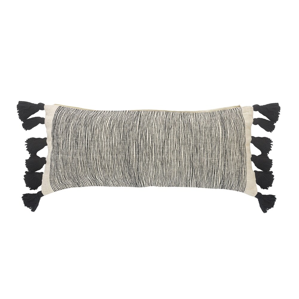 LR Home Distressed Gray and Black Fringe Pillow