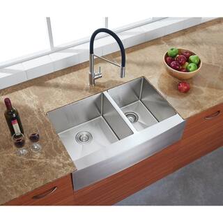 Glacier Bay Professional 33 in. Farmhouse Apron-Front 16 Gauge 6040 Double Bowl Stainless Steel Kitchen Sink with Accessories 4127F