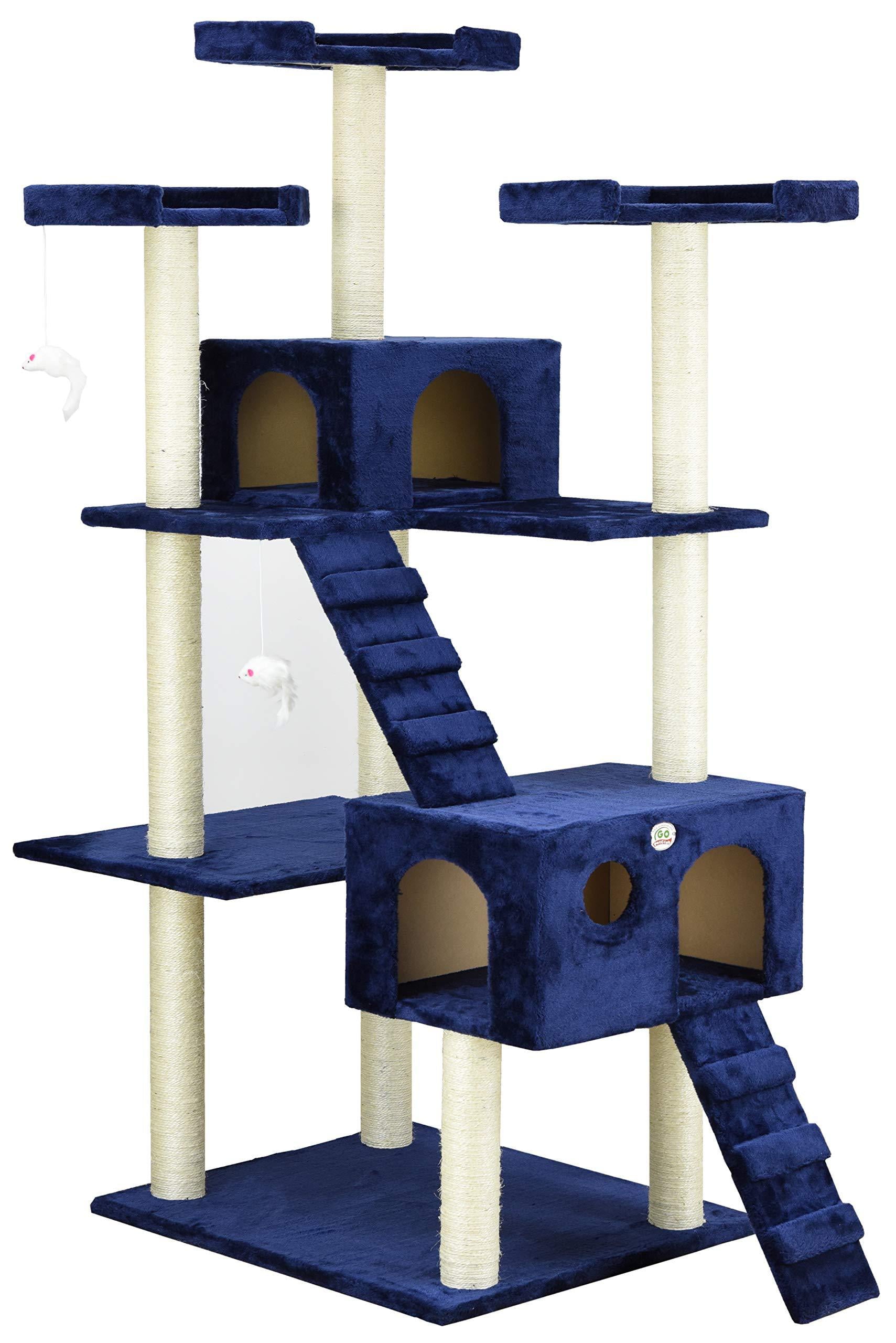 Go Pet Club 72-in Cat Tree and Condo Scratching Post Tower， Blue