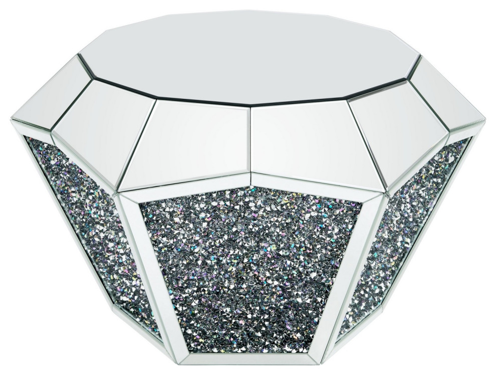 Mirror Octagonal Shape Coffee Table With Faux Diamond Inlays  Silver   Contemporary   Coffee Tables   by VirVentures  Houzz