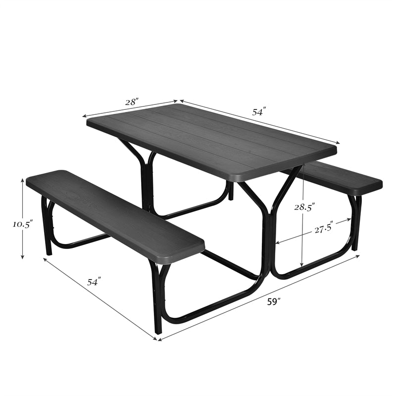 Outdoor Picnic Table Bench Set, All-Weather Dining Table Set, Metal Base Wood-Like Texture, Large Camping Table for Lawn Garden Backyard