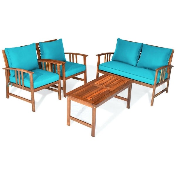 4 Pcs Wooden Patio Furniture Set Table Sofa Chair Cushioned Garden - 45