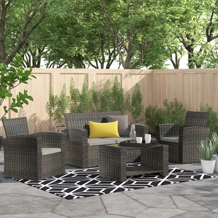 Charmain 4 Piece Rattan Sofa Seating Group with Cushions