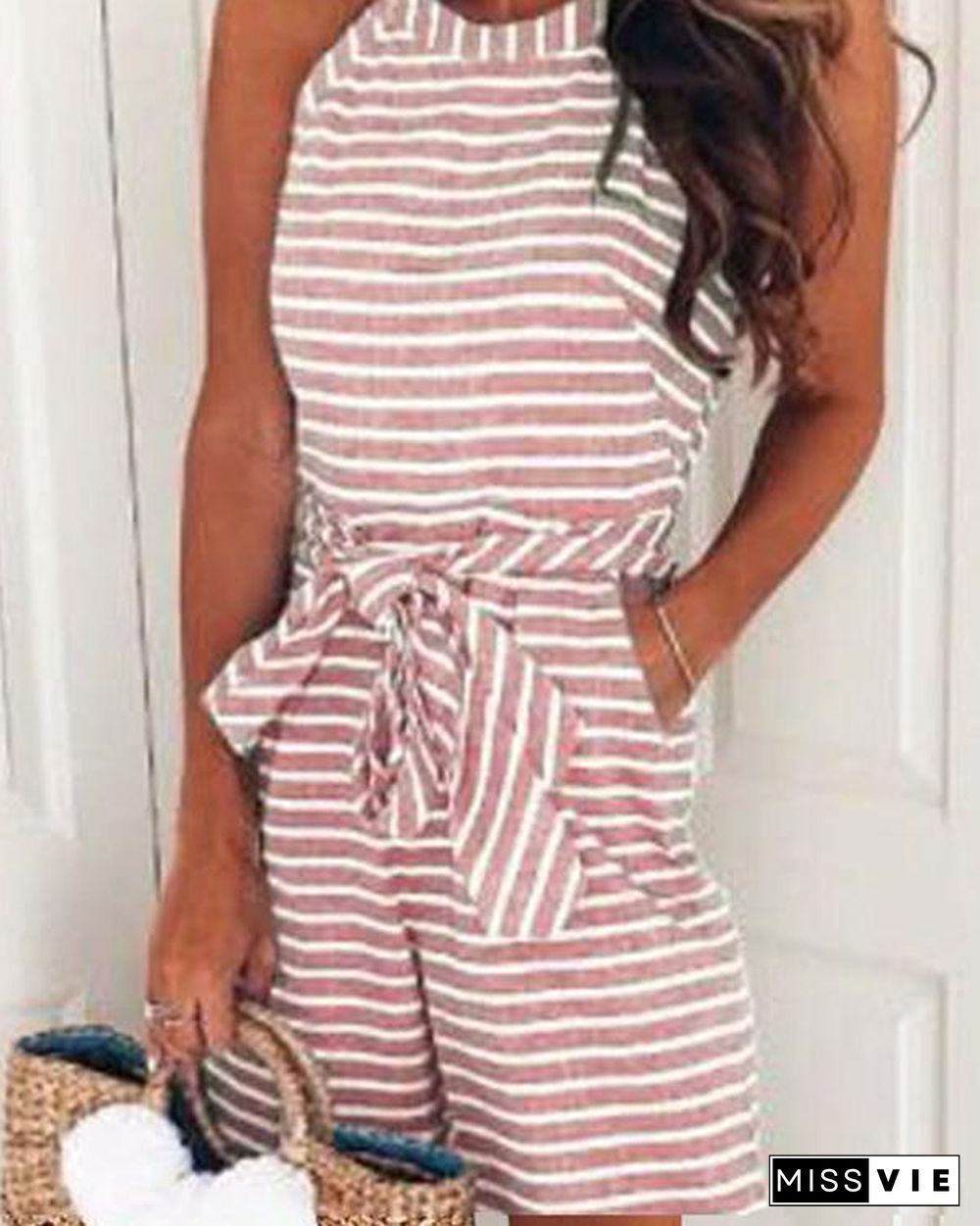 Halter Resort Striped Sleeveless Summer Romper