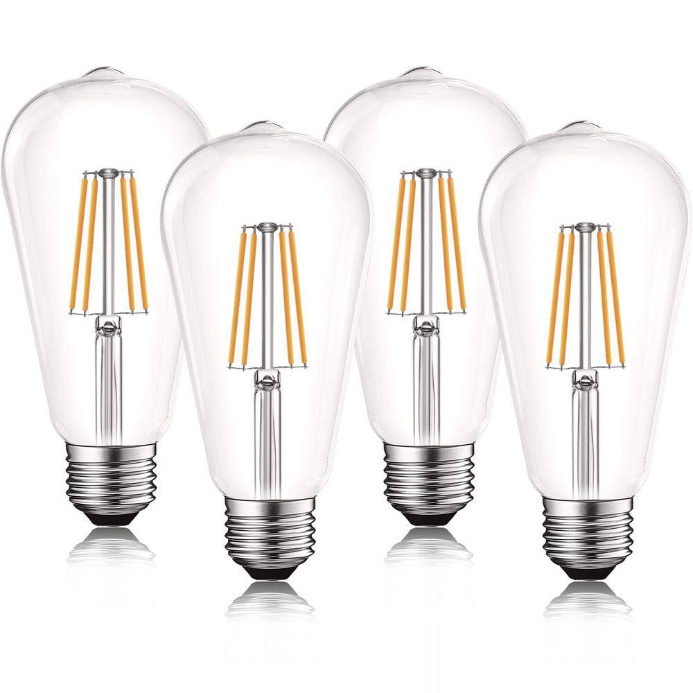 LUXRITE 75W Equivalent ST19 ST58 Dimmable Edison LED Light Bulbs 8-Watt 800 Lumens UL Listed 4000K Cool White E26 Base (4-Pack) LR21652-4PK