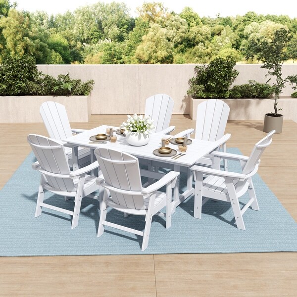 Polytrends Laguna Hdpe All Weather Outdoor Patio Rectangular Adirondack Dining Chairs With Table (7Piece Set)