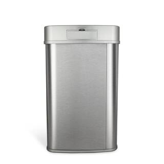 NINESTARS 13 Gal. Silver Stainless Steel Rectangular Shape Motion Sensor Trash Can DZT-50-28SL