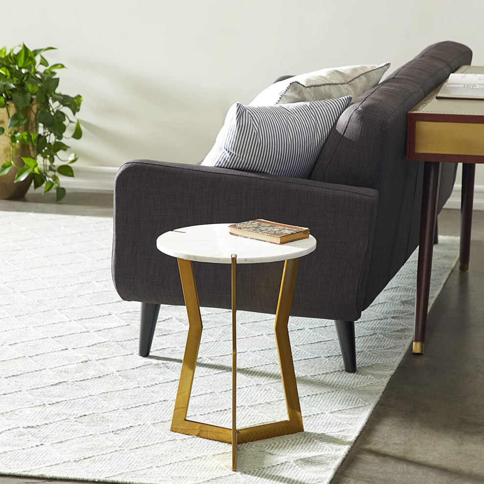 Contemporary End Table  Golden Metal Frame With Elegant Round Marble Top   Midcentury   Side Tables And End Tables   by Declusia  Houzz