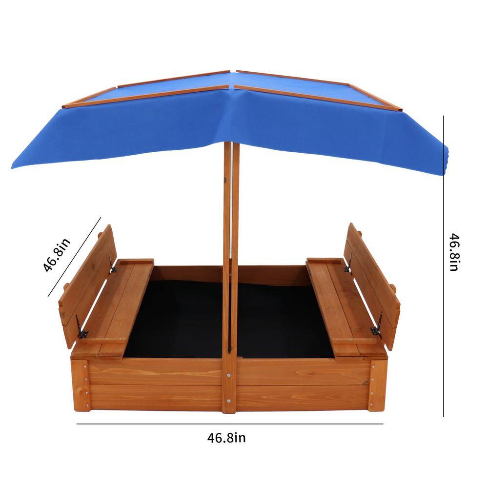 Cesicia Kids Outdoor Wooden Sandboxes with Canopy Retractable Covers Foldable Bench Seat M23224D01