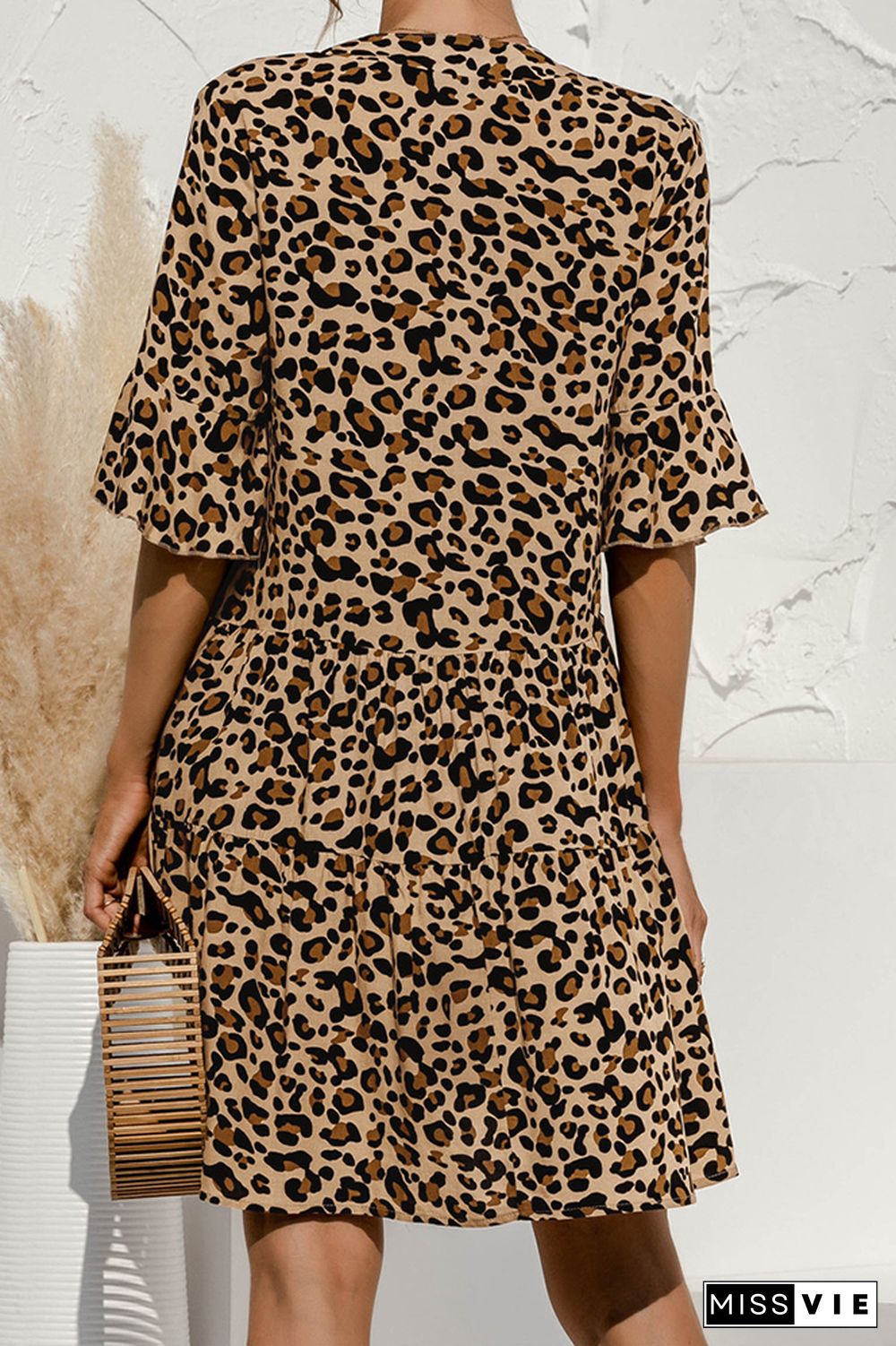 Leopard Print V-neck Stitching Dress Wholesale