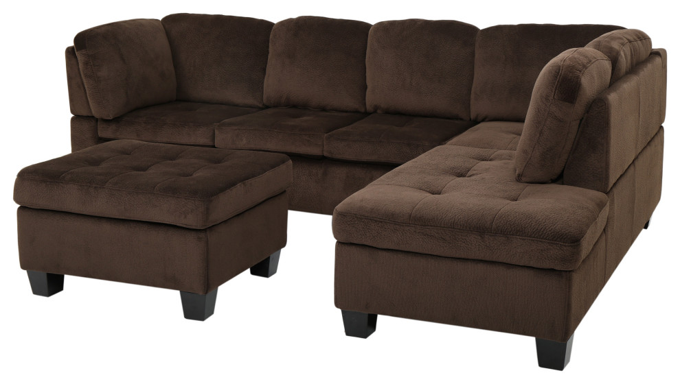 GDF Studio 3 Piece Welsh Chocolate Fabric Sectional Set   Transitional   Sectional Sofas   by GDFStudio  Houzz