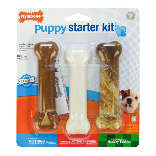 Nylabone Puppy Chew Starter Kit Triple Pack Dog Bone Chew Toys