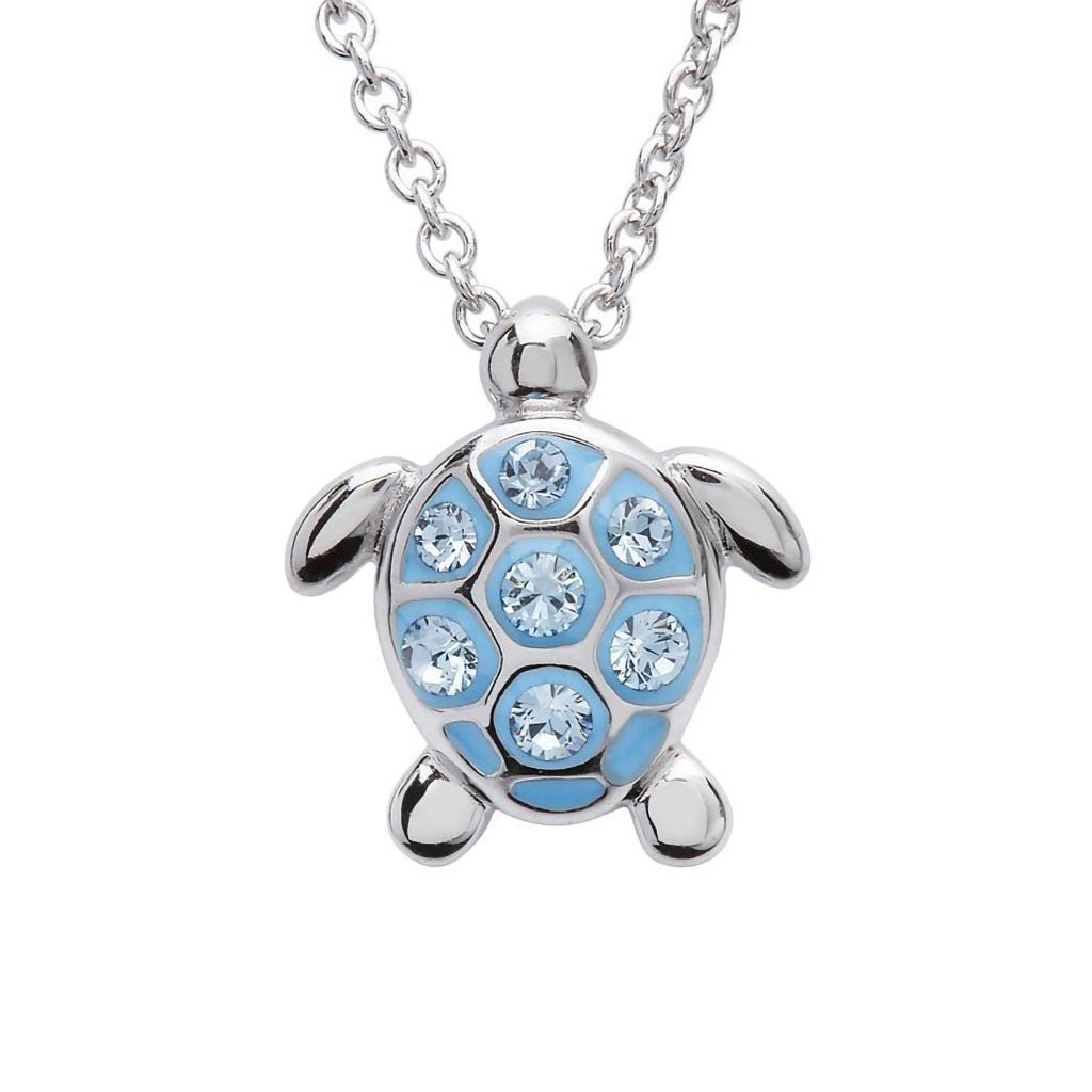 Ocean  Sea Turtle Necklace With Aqua Crystals �C Small Size