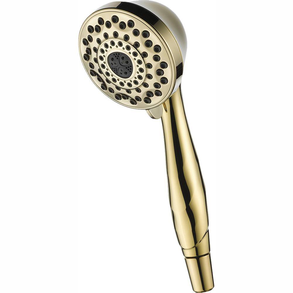 Delta 7-Spray Patterns 1.75 GPM 3.81 in. Wall Mount Handheld Shower Head in Polished Brass 59426-PB-PK