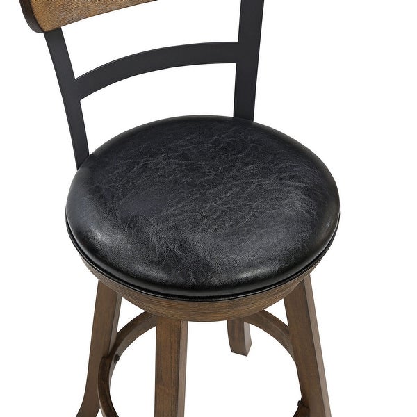 42.5 Walnut Brown and Black High Back Bar Stool with Swivel Seat