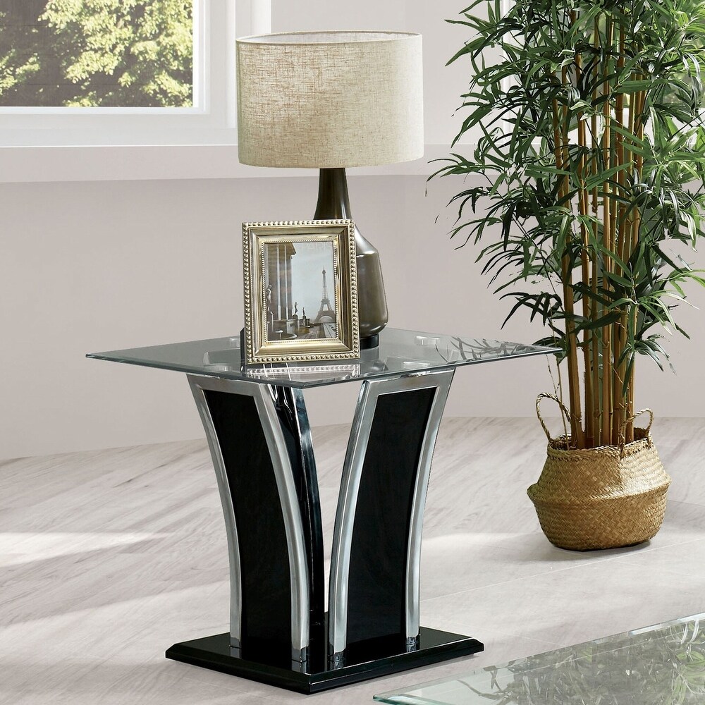 Brian Modern 24 inch Glass Top Side Table by Silver Orchid