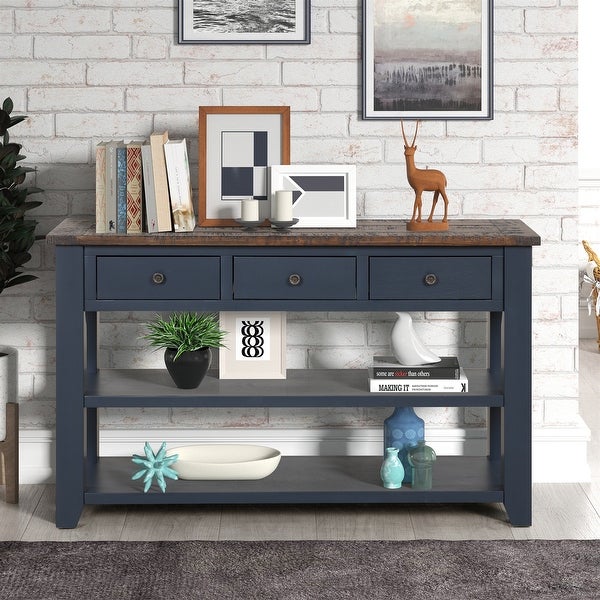 Side Table Console Table， Sofa Side Table with 3 Drawers and 2 Shelves