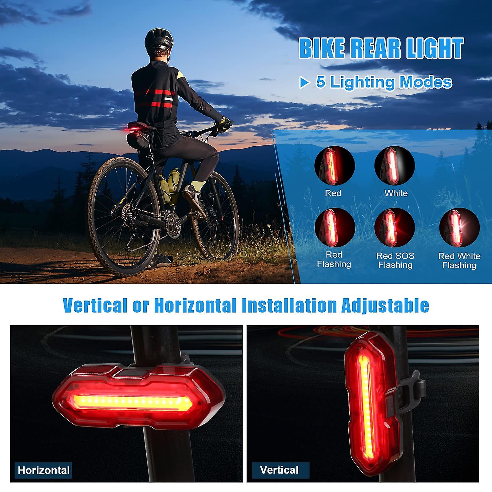 Bike Light Set， USB Rechargeable LED Bicycle Lights with 300LM Waterproof Front Headlight and 100LM Tail Light（black）