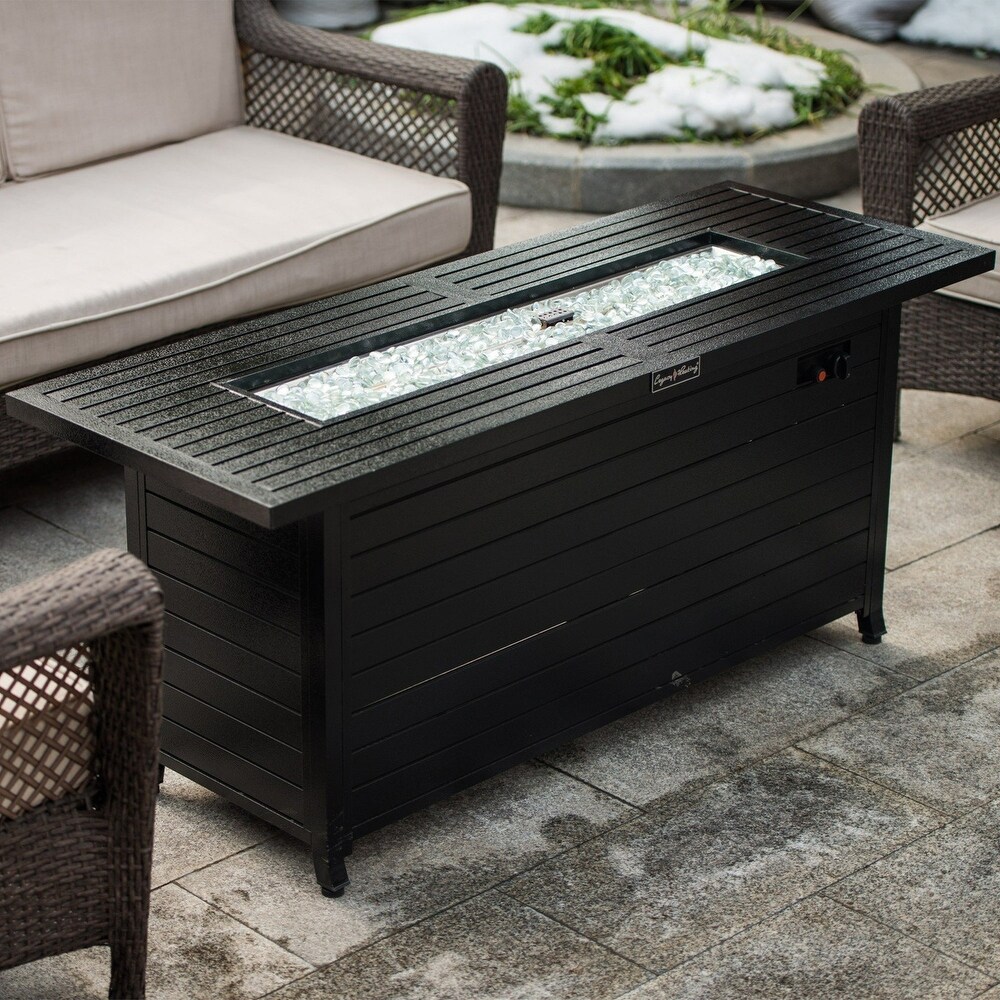 Rectangular Steel Outdoor Fire Pit Table with Control Panels