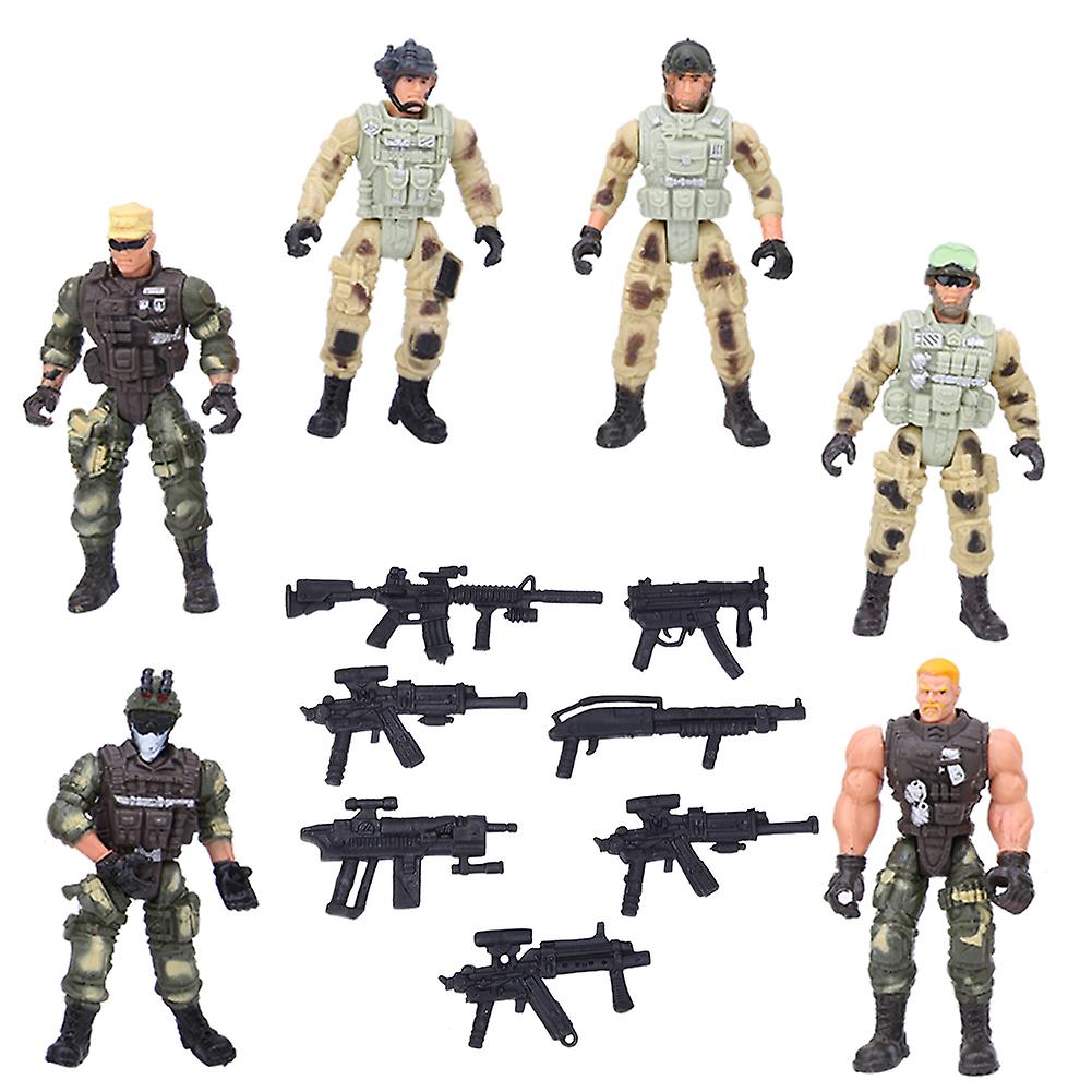 6pcs Movable Military Soldier Police Models With Joint And Weapons For Parent Child Interaction