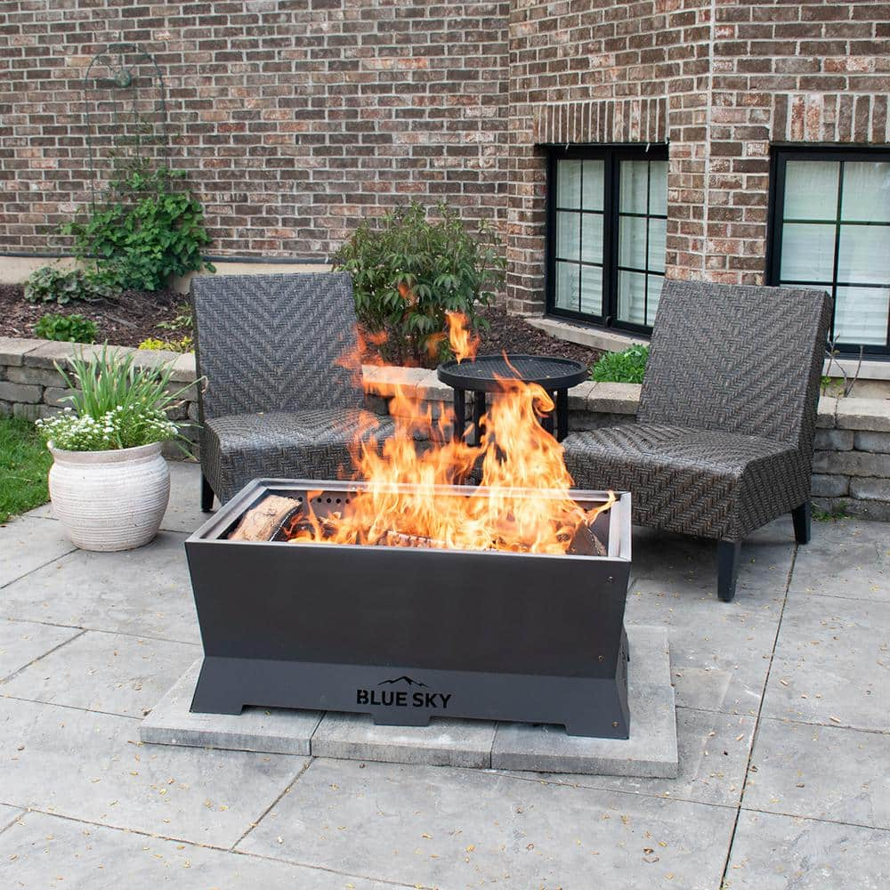 BLUE SKY OUTDOOR LIVING The Peak 38 in. x 22 in. Rectangle Steel Wood Patio Smokeless Fire Pit SFP382216R-B