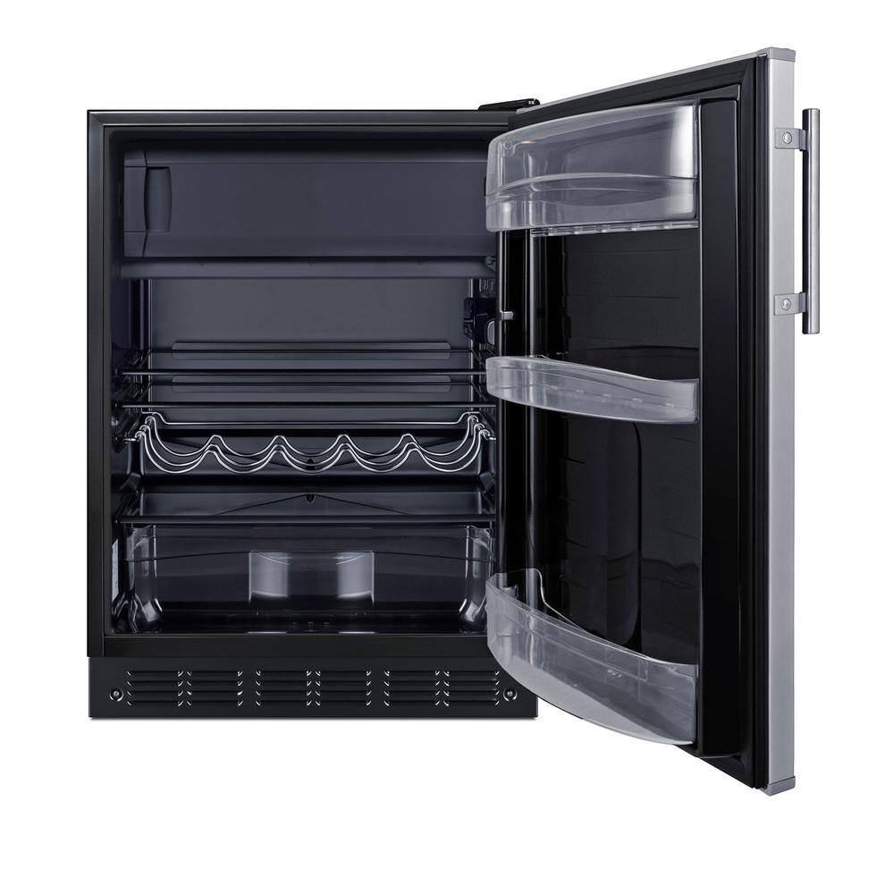 Summit Appliance 23.63 in. 4.9 cu.ft. Mini Refrigerator in Stainless Steel and Black with Freezer CT66BK2SS