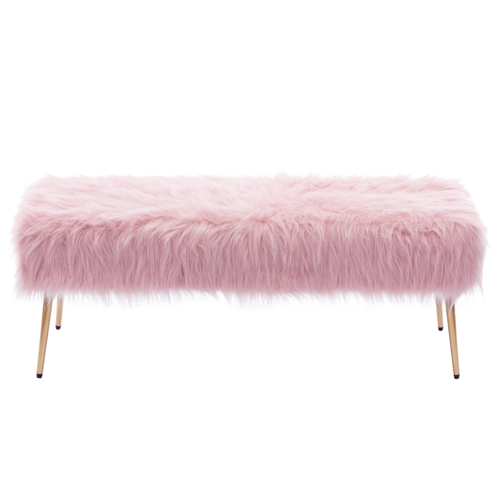 Duhome Elegant Lifestyle Velvet Upholstered Bench, Faux Fur Ottoman Bench End of Bed Bench for Bedroom Entryway, Pink