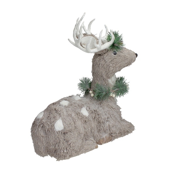 Sitting Sisal Reindeer with Wreath Christmas Figure