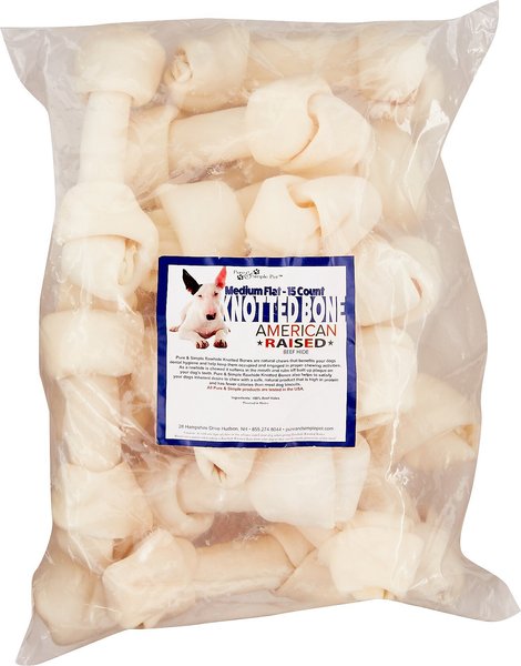 Pure and Simple Pet Flat Knotted Rawhide Bone Dog Treat， Medium