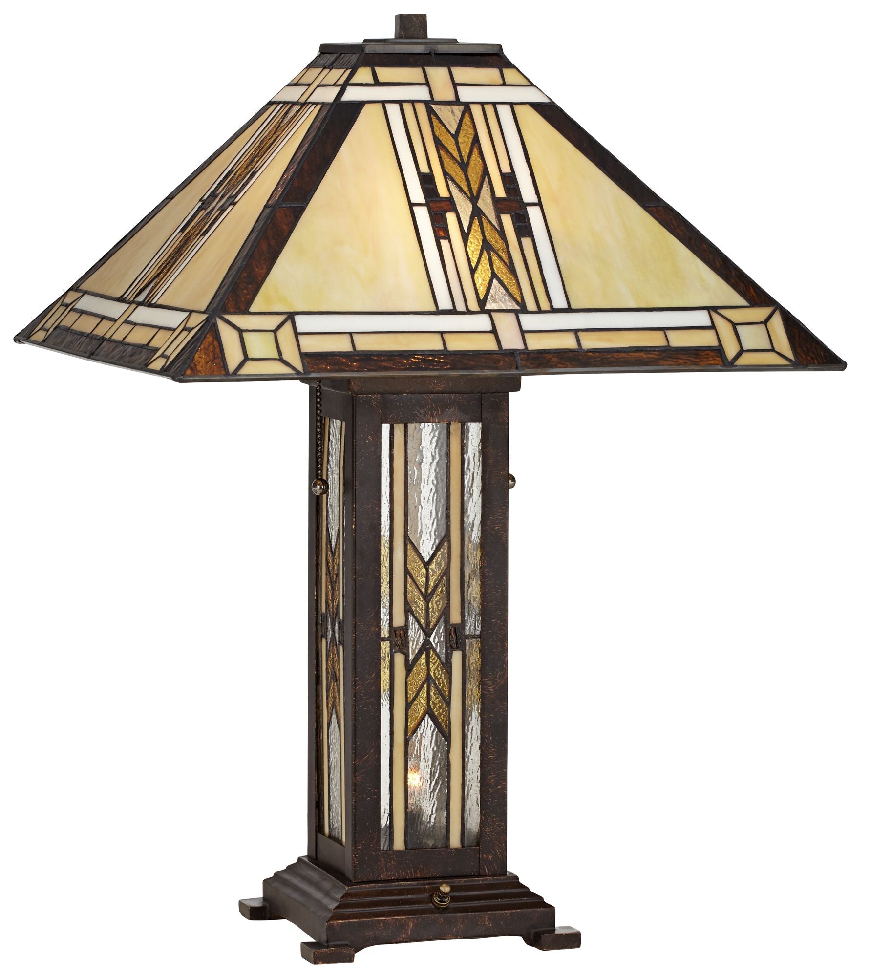 Franklin Iron Works Tiffany Style Table Lamp with Nightlight Mission 25.5" High Bronze Stained Glass for Living Room Family Bedroom (Color May Vary)