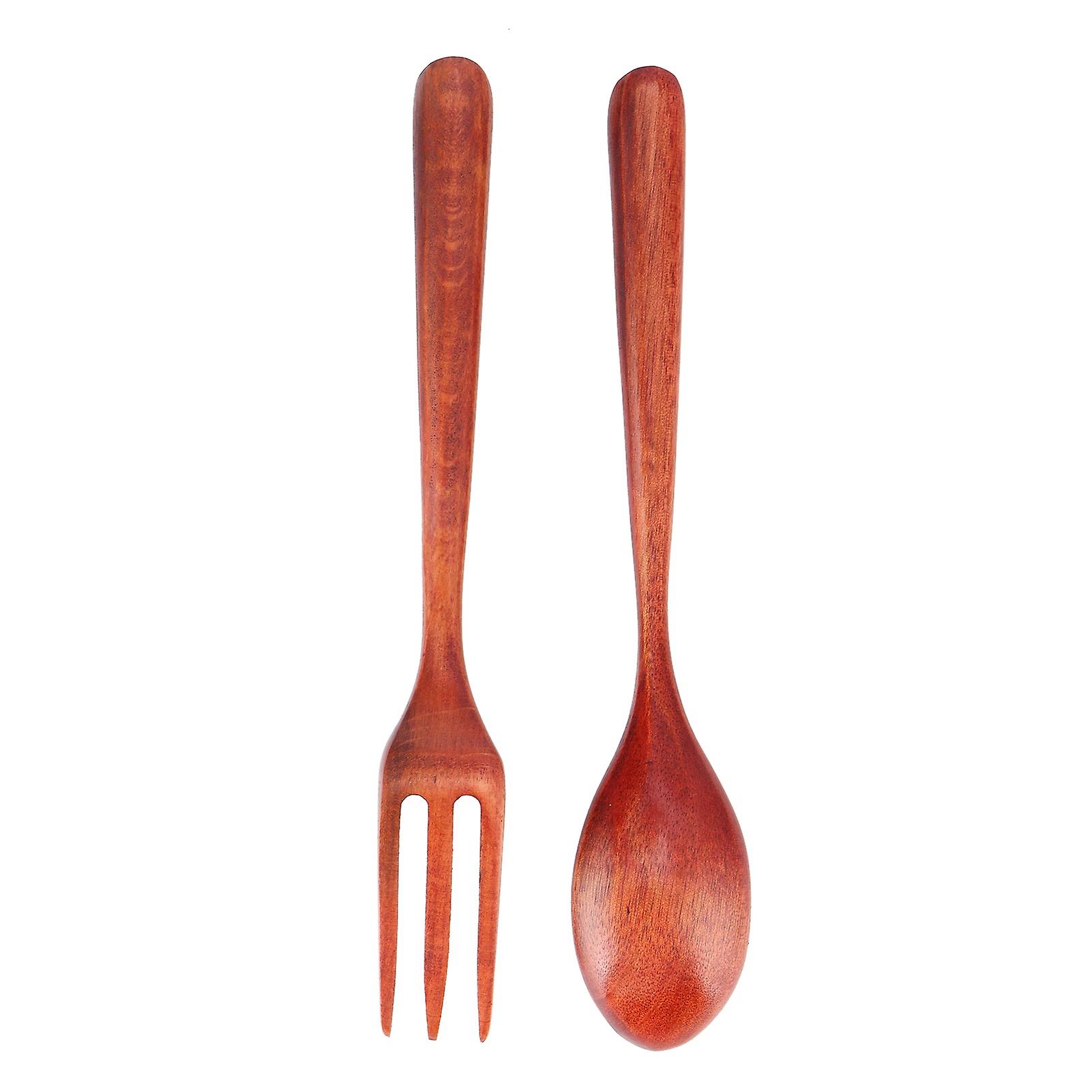 2pcs/set Heat Resistance Wood Fork And Spoon Durable Kitchen Utensil For Home Restaurant Officephoebe Wood