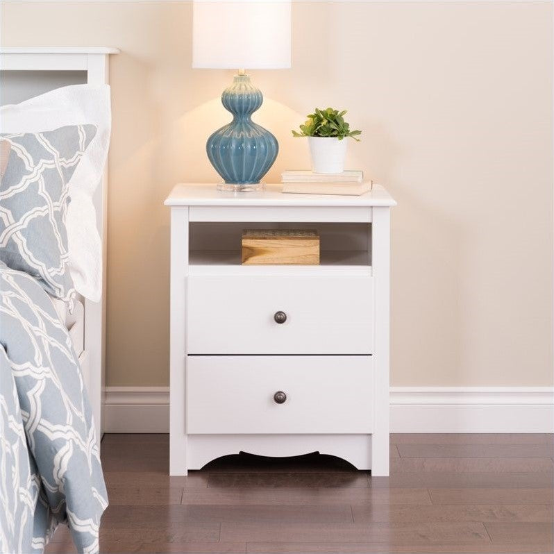 Kingfisher Lane Tall 2 Drawer Wood Nightstand in White