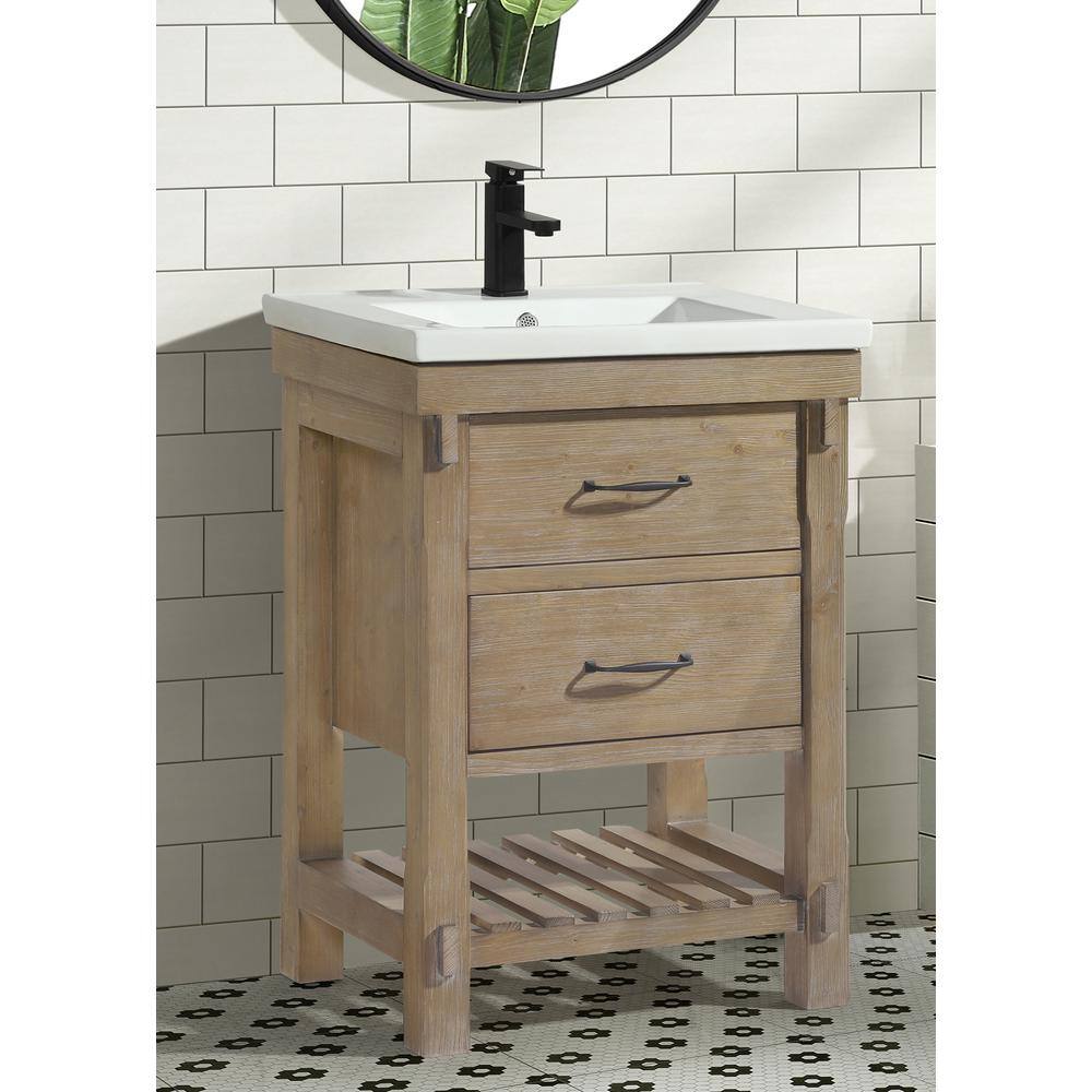 Ari Kitchen and Bath Marina 24 in W x 18 in D x 34.5 H Bath Vanity in Weathered Fir with Ceramic Vanity Top in White with White Basin AKB-MARINA-24WF