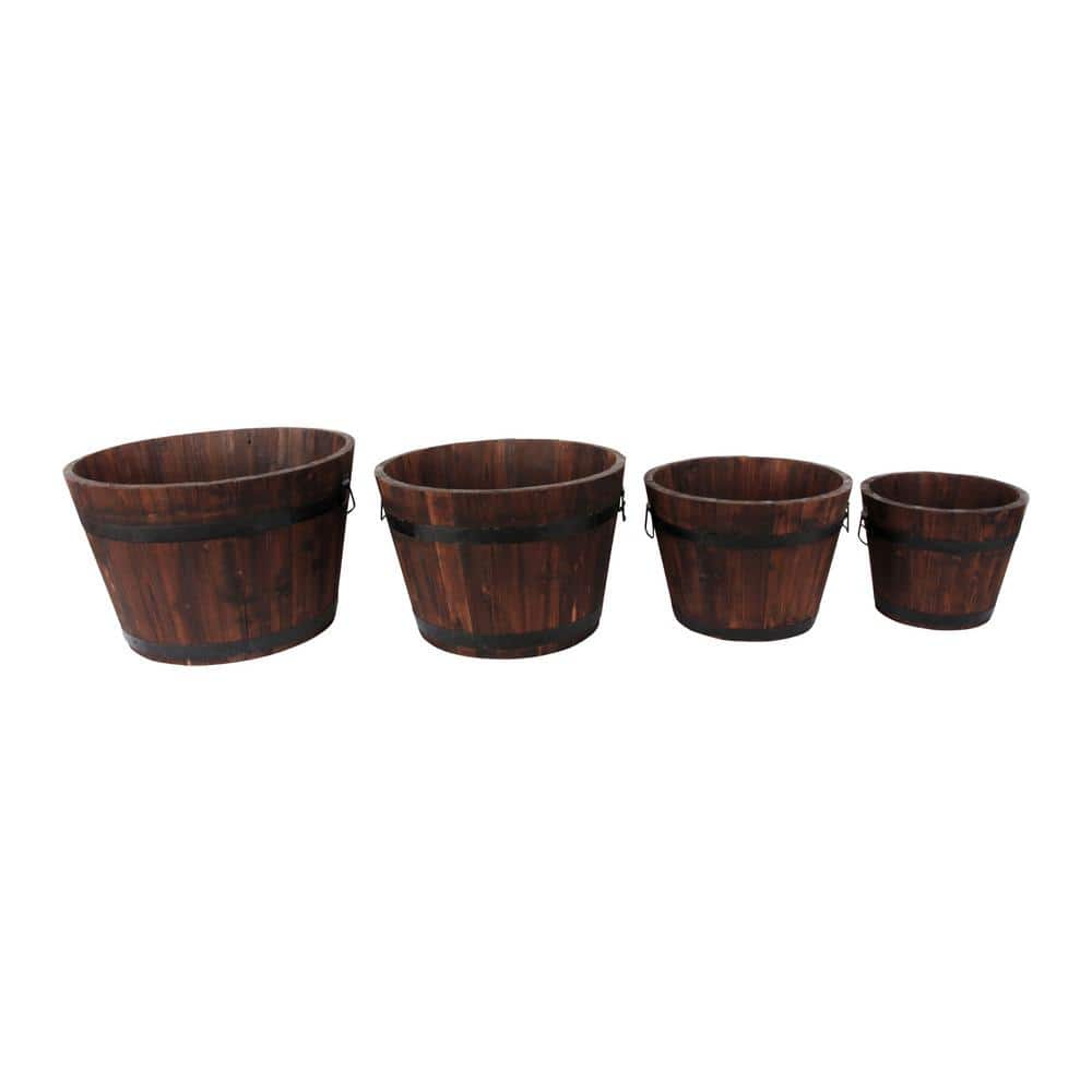 Leisure Season Large Barrel Style 26 in. W x 26 in. D x 17 in. H Round Wooden Brown Planters (4-Pack) BROP101