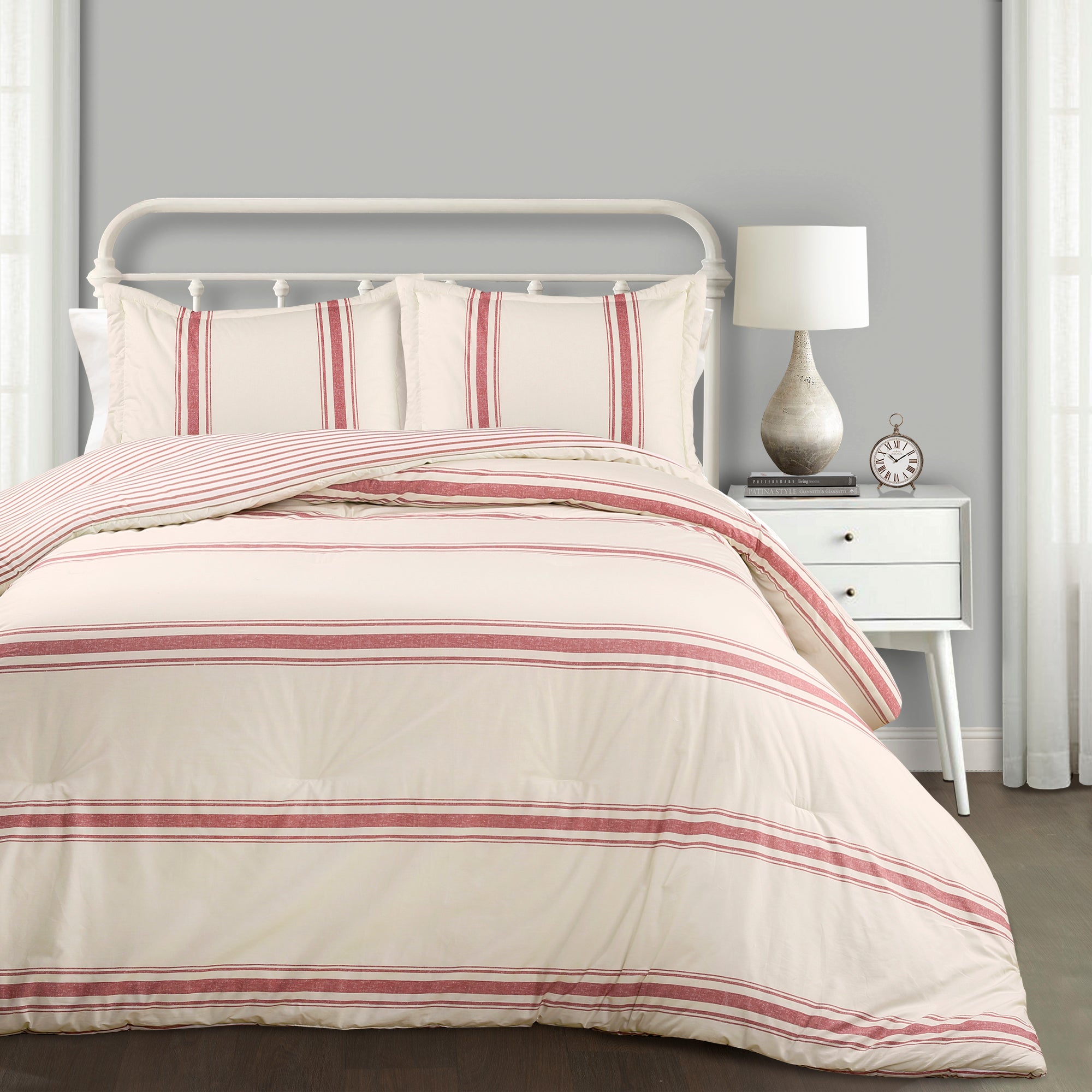 Farmhouse Stripe Cotton Reversible Comforter Set