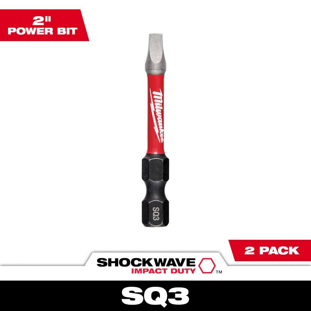 MW SHOCKWAVE Impact Duty 2 in. Square #3 Alloy Steel Screw Driver Bit (2-Pack) 48-32-4910