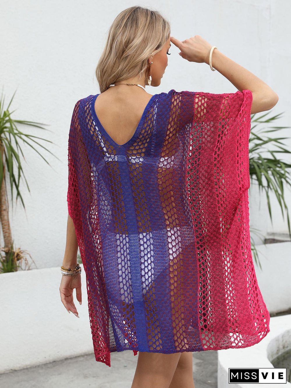 Openwork Contrast V-Neck Cover-Up