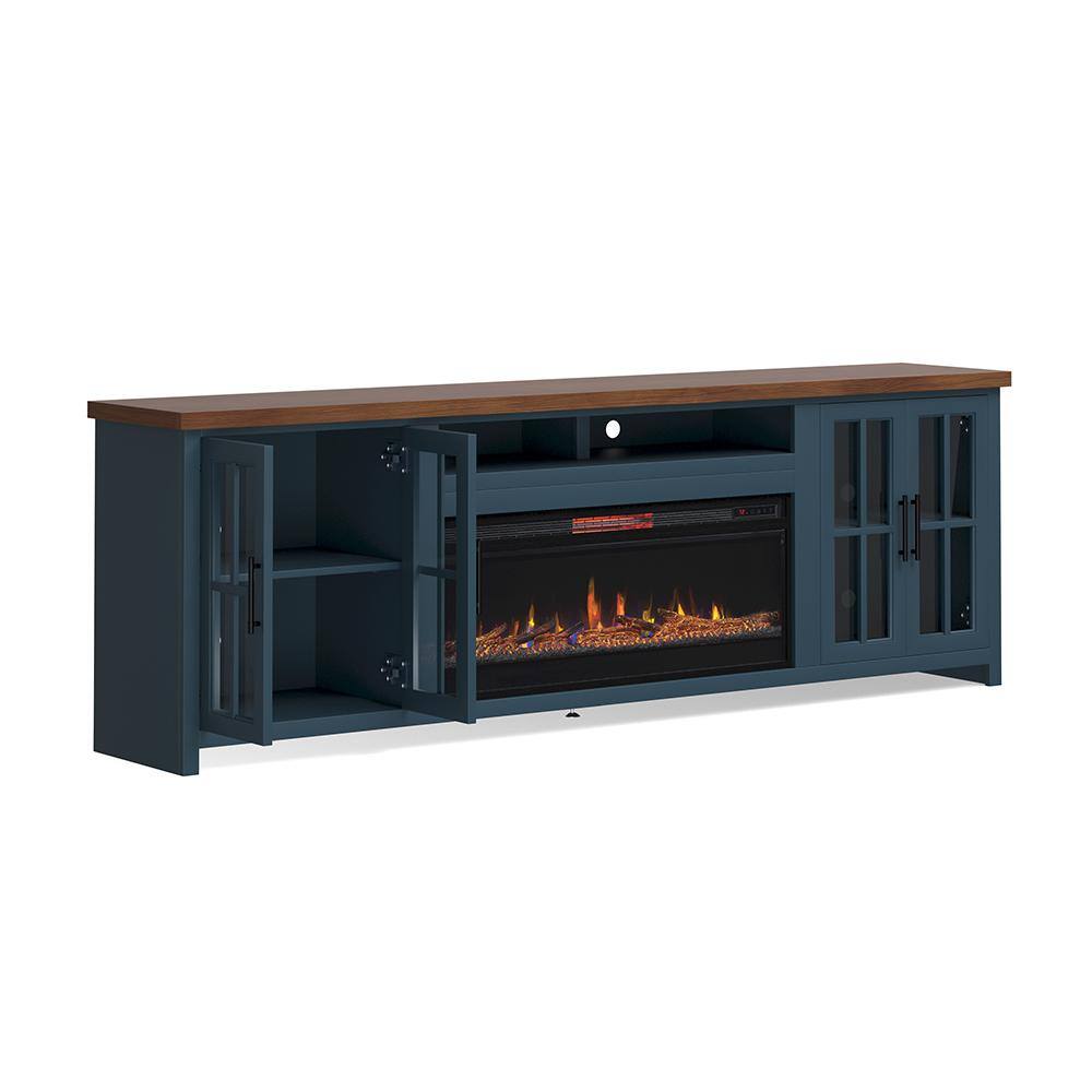 Bridgevine Home 97 in. Fully Assembled Blue and Brown TV stand with Electric Fireplace Fits TVs up to 85 in. NT5410.BWK