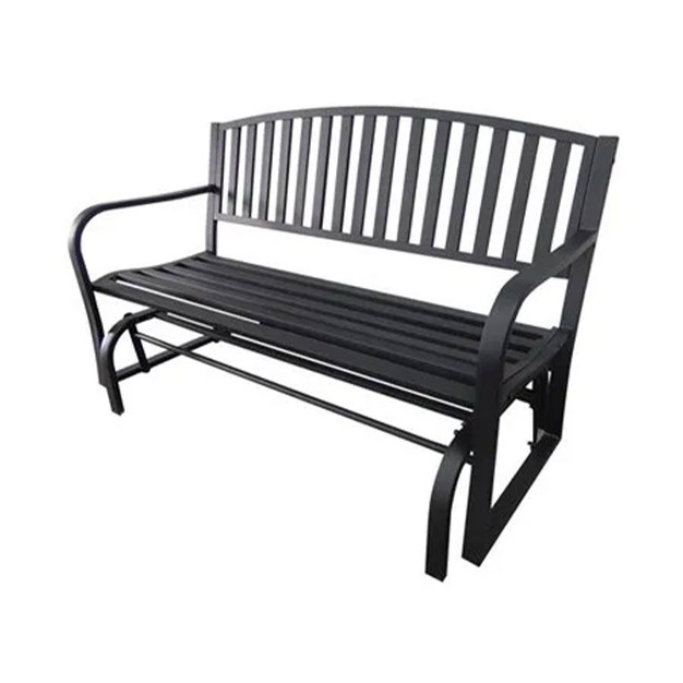 Four Seasons Courtyard Outdoor Patio Bench Glider Backyard Garden Front Porch Or Walking Path Furniture Seat With Powder Coated Steel Frame Black