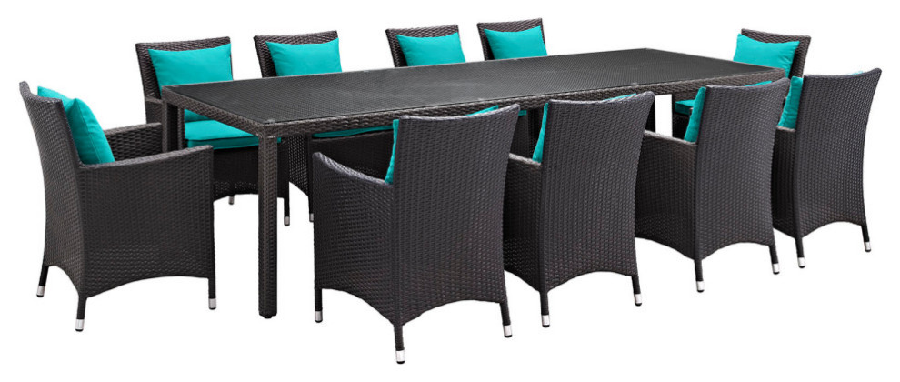 Convene 11 Piece Outdoor Wicker Rattan Dining Set   Modern   Outdoor Dining Sets   by Modern Furniture LLC  Houzz