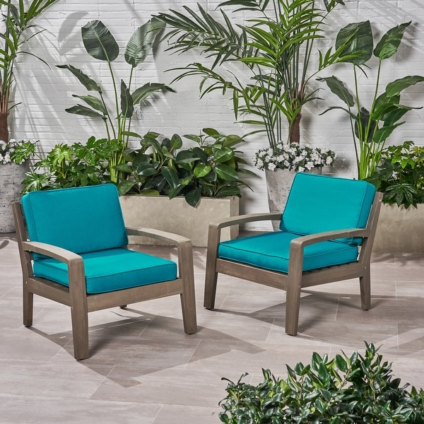 Grenada Outdoor Acacia Wood Club Chairs with Cushions (Set of 2) by Christopher Knight Home